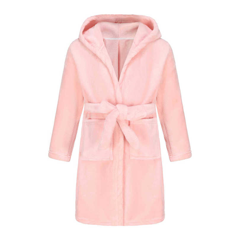 Children's Morning Clothes Double Flap Pocket Pants Nightgown Flannel Cute Coral Velvet Pajamas for Boys and Girls Autumn and Winter Hooded Long-Sleeved Bathrobe