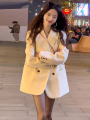 奶白色西装外套女春秋款韩系感休闲气质炸街网红西服