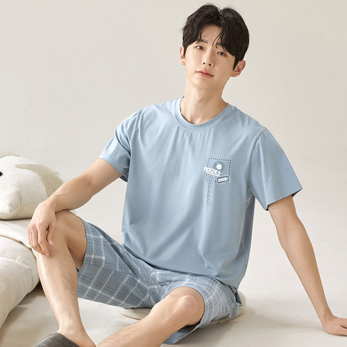 Men's Summer Short Sleeve Modal Casual Homecoming Pajamas with Cooling Effect, Can Be Worn Outside, Plus Size