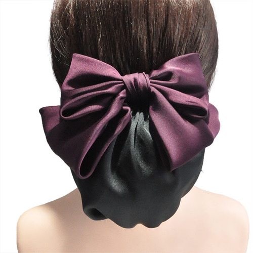 Fabric Large Bow Pouch Hair Net for Frizzy Short Hair, Professional Work Hair Net with Bow Hair Clip Hair Accessory