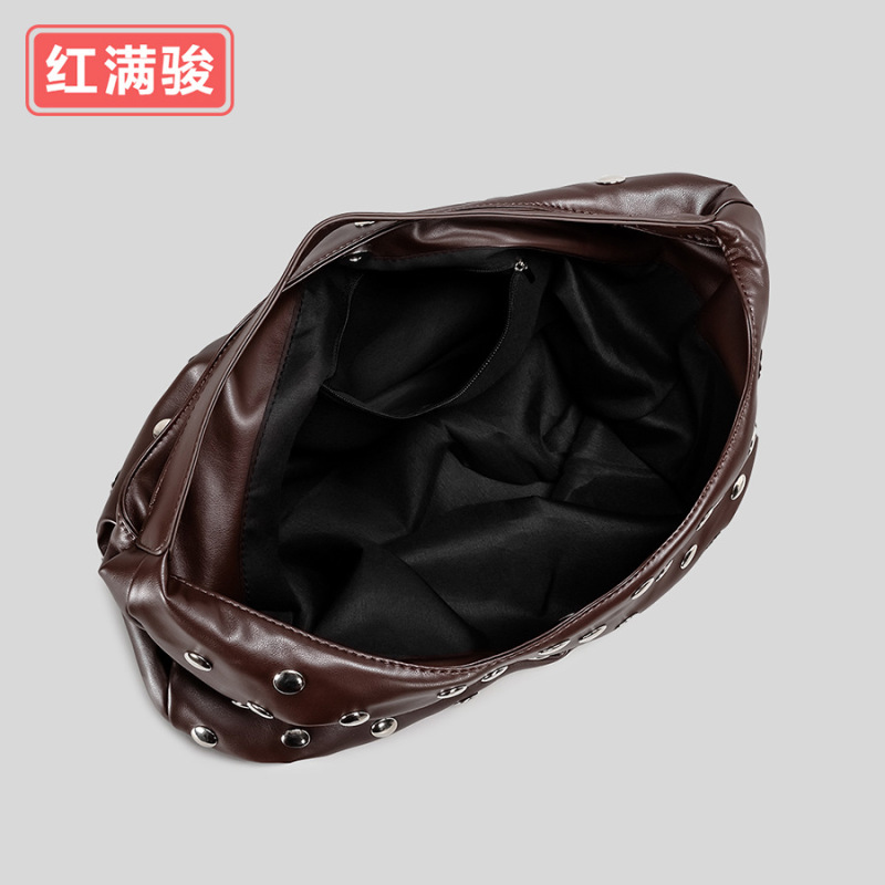 欧美高级感金属铆钉软皮单肩腋下包轻奢小众手提包通勤托特包女|undefined