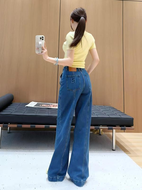 蓝色时尚百搭牛仔裤遮肉显腿长阔腿裤南油女通勤气质垂感直筒裤|undefined