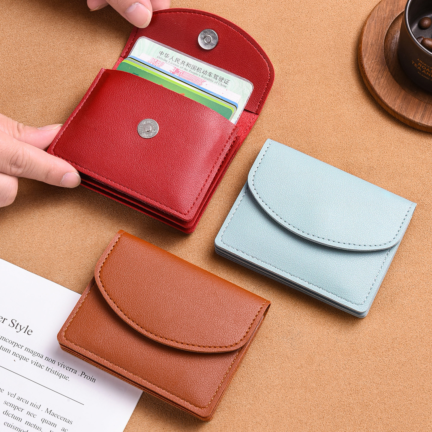 Women's coin purse, simple Korean style, compact and portable, 2-in-1 card holder, multi-functional, large capacity, document storage.