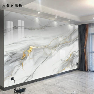 现代简约仿大理石墙板电视背景墙碳晶板客厅沙发酒店鱼肚金护墙板