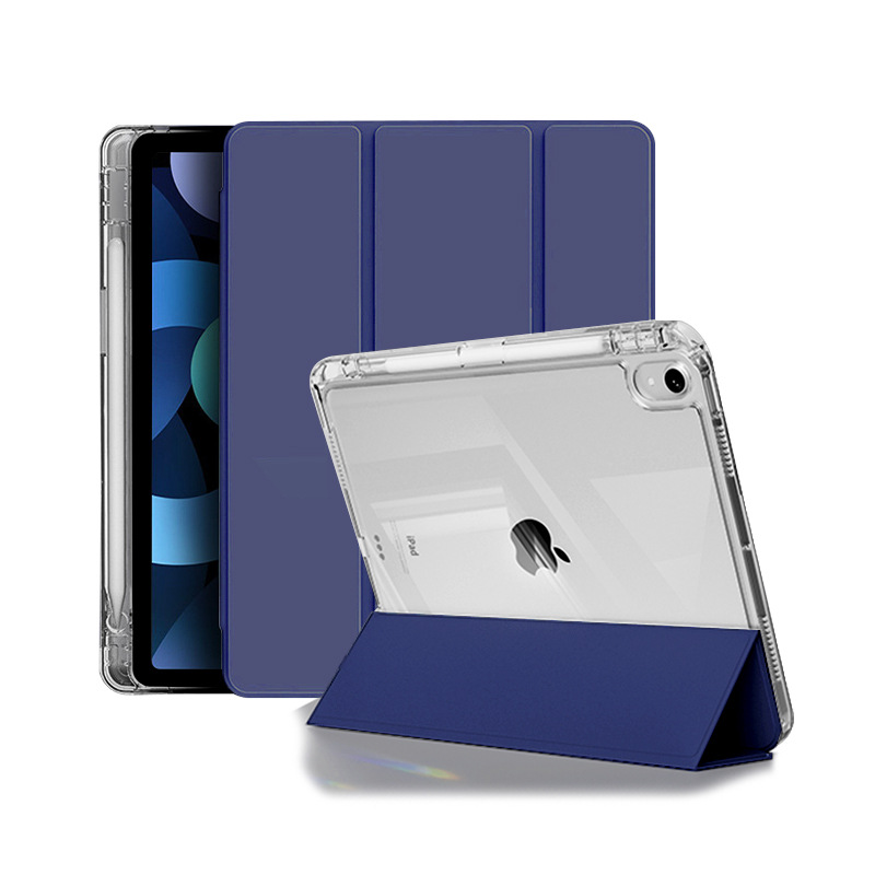 Funda protectora para iPad, soporte tríptico, funda para tableta, tapa abatible, alta transparencia, anticaídas, con diseño de ranura para lápiz.