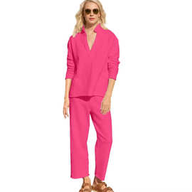 2025秋冬欧美跨境独立站亚马逊女式长袖套头衫阔腿裤套装时尚休闲