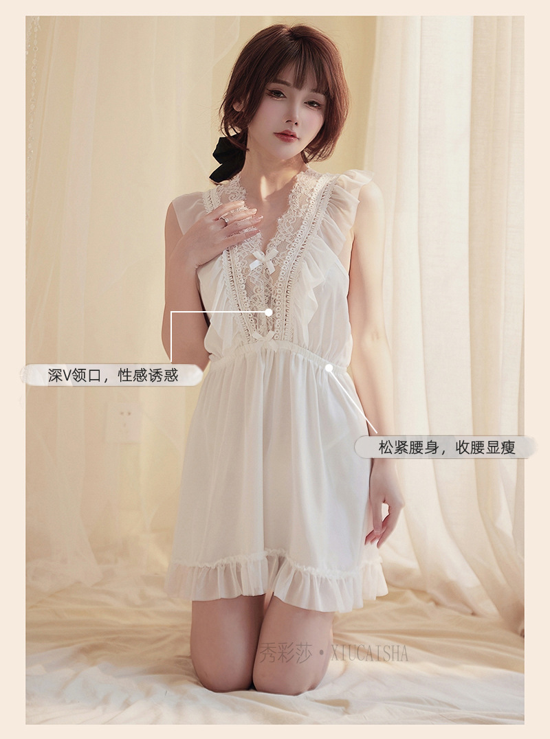Plus Size Lace Babydoll Nightgown, Short Skirt Style, Black One Size — detail image 7