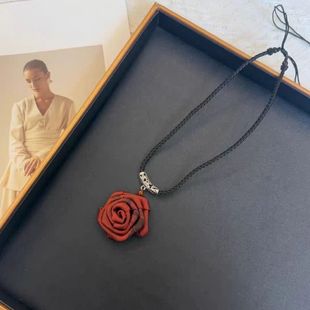 Purely Handmade Fragrant Cloud Yarn Rose Necklace Pendant Accessible Luxury New Chinoiserie Jewelry Feminine Retro Chinoiserie Sweater Chain