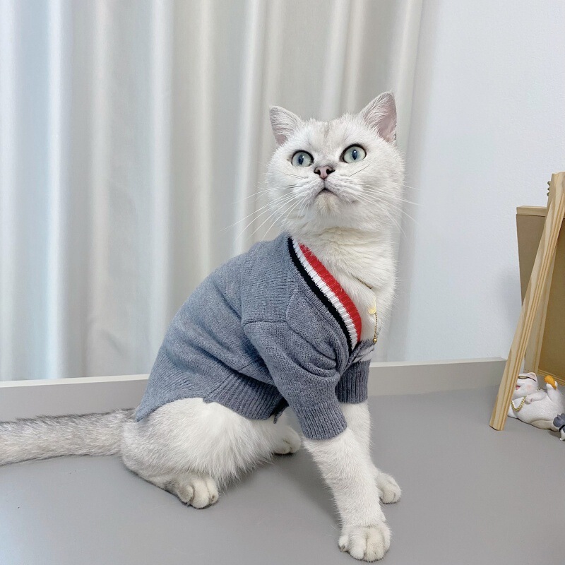 Pet Sweater Knitwear for Dogs and Cats, Teddy, Bichon, Yorkshire, Pomeranian, Tb, Gray Clothing with Fleece Stripes