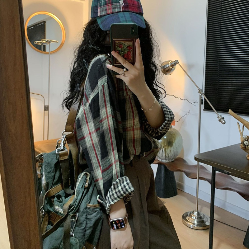 Double-Sided Plaid Shirt for Women 2025 Super Soft Retro Contrast Color Autum Lapel Casual Loose Top Jacket Double-Sided Plaid Shirt for Women 2025 Super Soft Retro Contrast Color Autum Lapel Casual Loose Top Jacket
