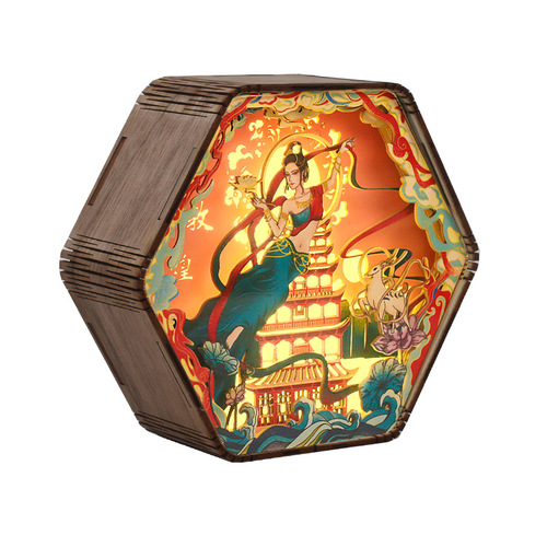 Dunhuang Wood Carving Lamp Creative Gift Retro Cultural Gift Bedside 3D Night Light Decorative Ornament Table Lamp Paper Carving Lamp