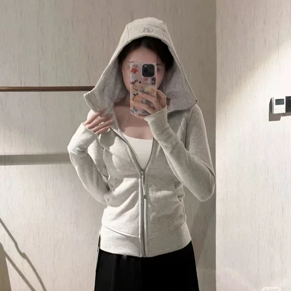 LULU top with the same embroidery, Scuba slim-fit hooded sweatshirt with zipper, casual sports yoga jacket with fleece lining