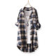 Cross-border Foreign Trade Women's Plaid Shirt Mid-length Loose plus size Sunscreen Women's Shirt Thin Jacket Cotton Linen Top