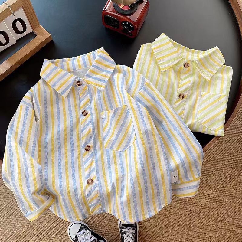 Children's Striped Shirt Korean Style Boys' Spring and Autumn Trendy Baby Top Toddler Fashion Casual Shirt Jacket Stylish