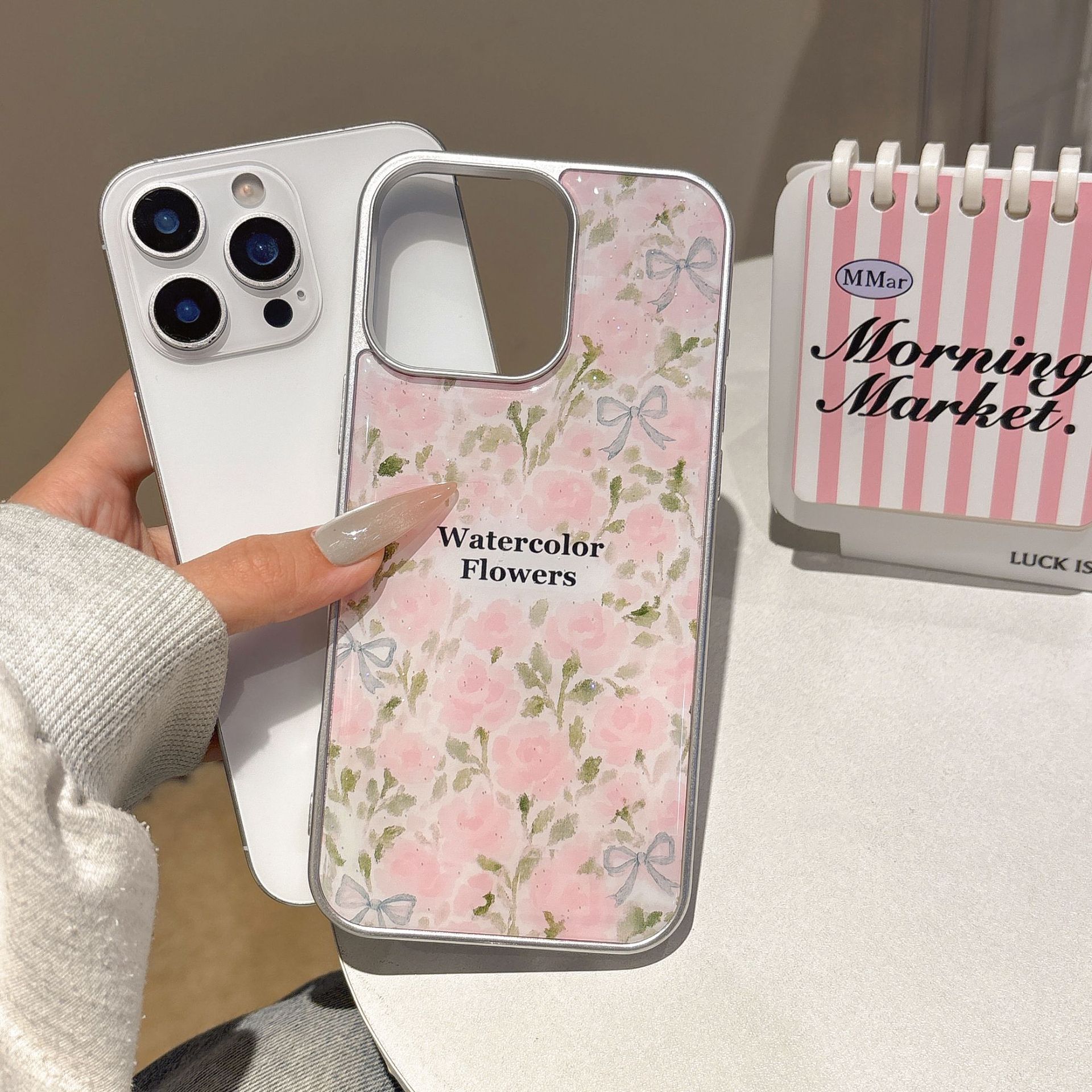 Verano pintura al óleo rosa arco para Apple 15ProMax funda para teléfono móvil 16Pro fresco 14/13 mujer