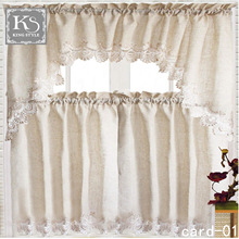 跨境转美式复古简约麻棉半帘窗幔厨房三角帘修饰窗户免打孔门帘