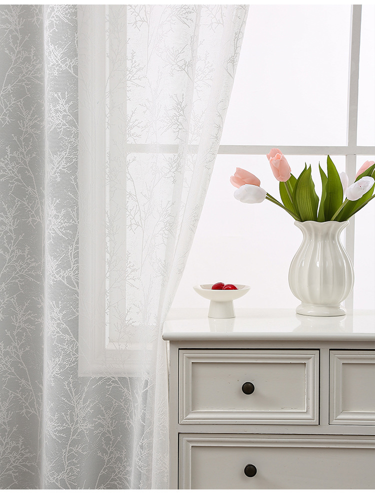Einfache weiße Hintergrund Zweig Spitzenvorhänge Wohnzimmer Küche Balkon Studie Spitze Halbschattierung dekorative Vorhänge_voghion.com