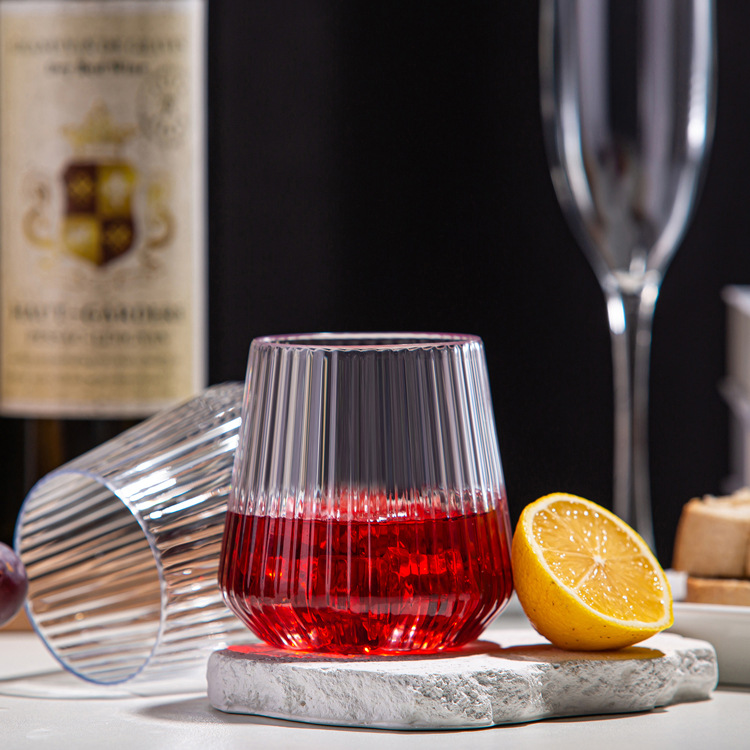 Copa de whisky PET creativa de Amazon en existencia, vaso de vino de plástico transparente desechable, vaso de vino tinto de 14 oz