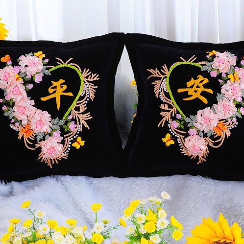 Oujin fábrica cinta de seda bordado almohada cojín cubierta sala de estar dormitorio flor tridimensional hecho a mano DIY punto de cruz entrega de una sola pieza