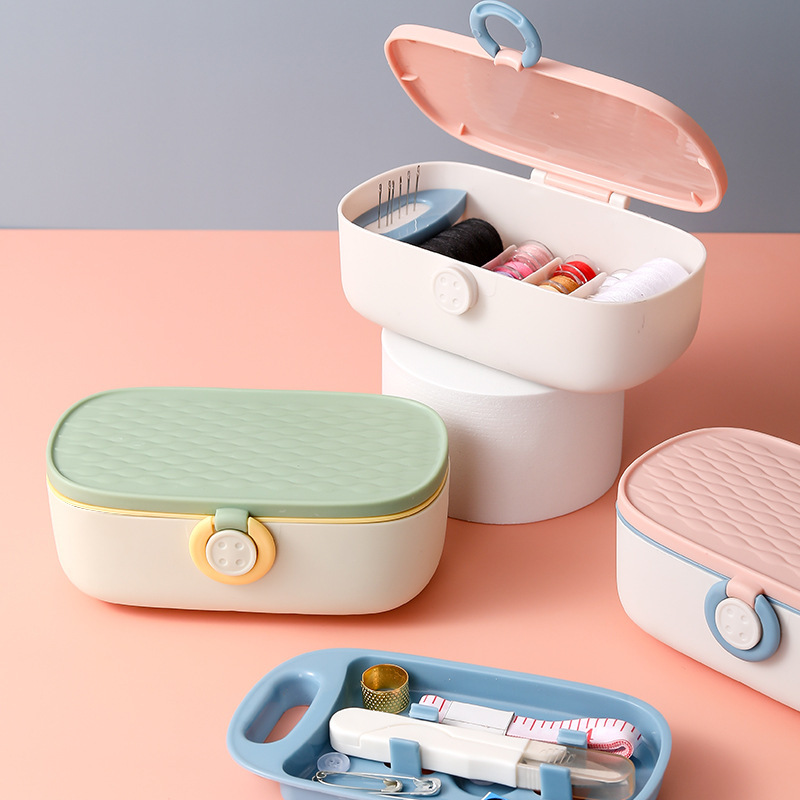 多合一带钮扣顶针针线盒家用手缝补针头线脑收纳盒便携套装缝纫包