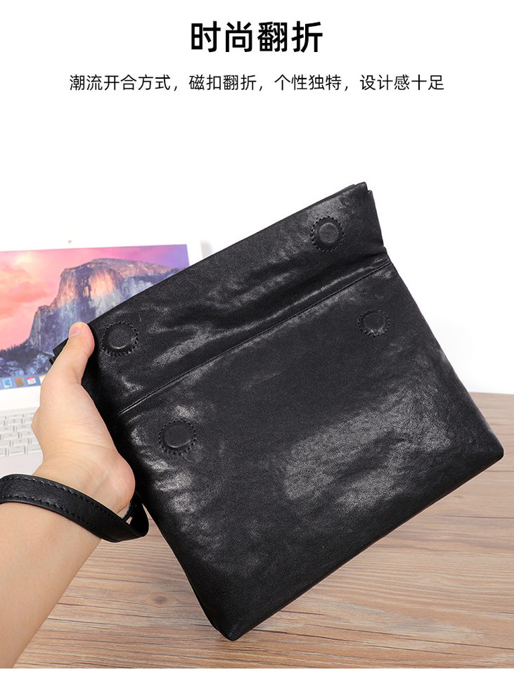 Túi đeo chéo nam da bò thuộc da thật kiểu thể thao, túi cầm tay nhỏ gọn 29×11×17 cm — Màu đen chi tiết 6