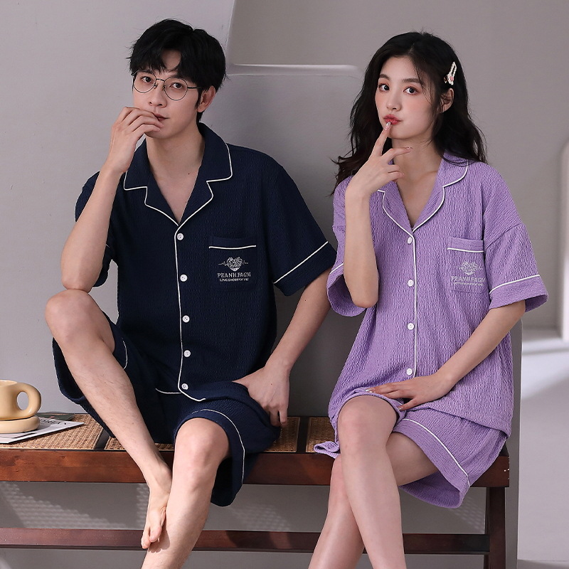 Pareja pijama de manga corta pantalones cortos cardigan algodón de verano coreano casual trajes de mujer ropa de hogar grande suelta para hombres