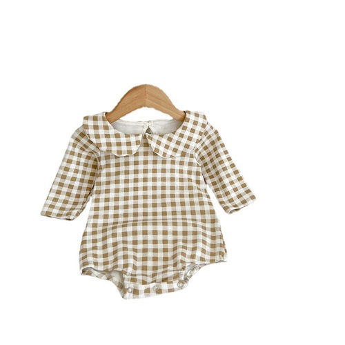 INS Autumn Infant and Toddler Garment Plaid White Floral Coverall Cotton Baby Lapel Long Sleeve Romper