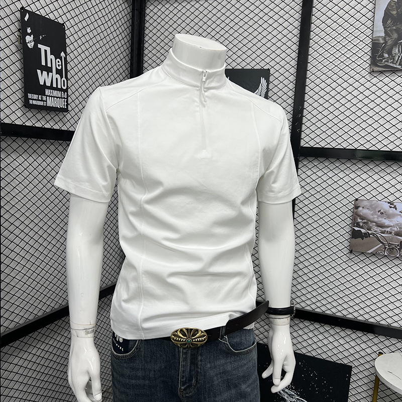 Men's Summer Sports T-Shirt Style High Neck Zipper Short Sleeve Fashionable Trendy Loose Top_viptrois.com