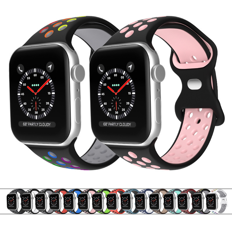 Suitable for Apple Watch Strap 8-Character Buckle Apple Watch Strap Two-Color iWatch Strap Apple Silicone Watch Strap Nike