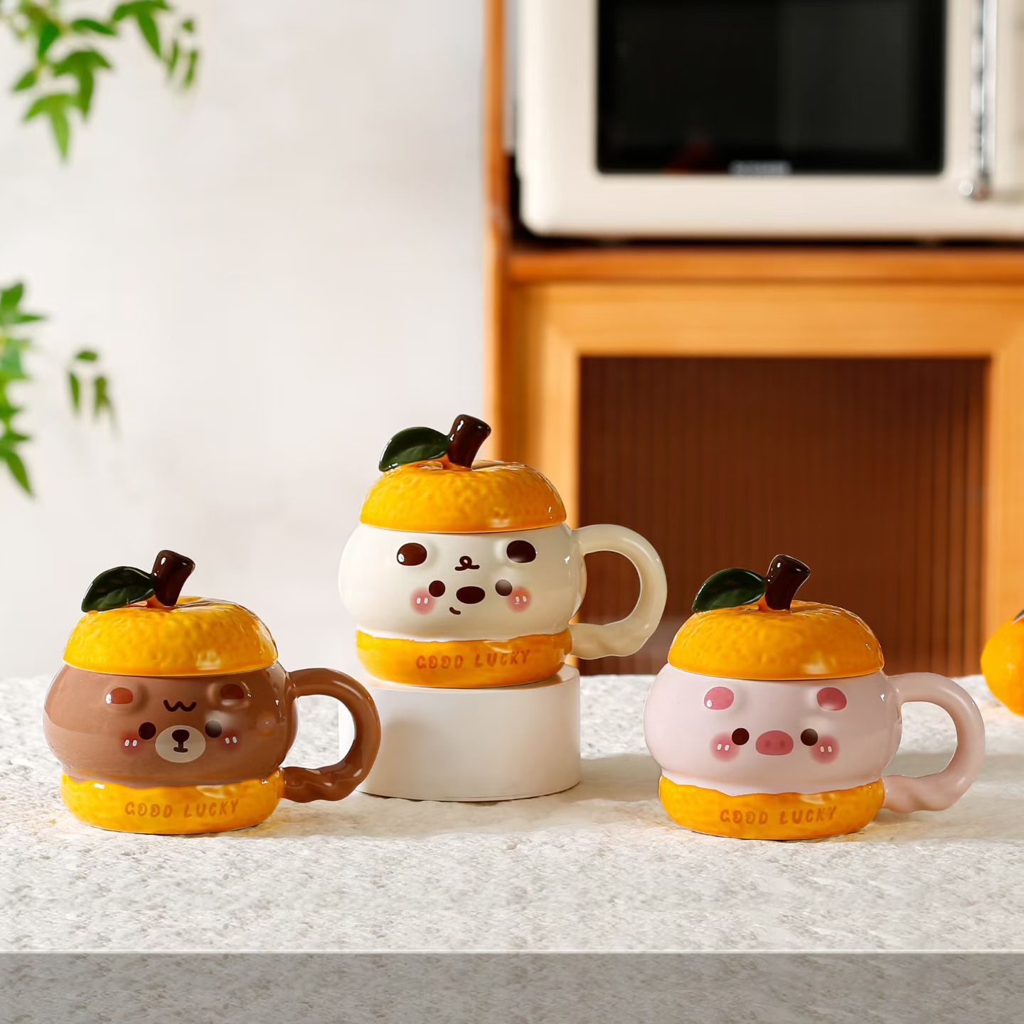 Creativo lindo dibujo animado animal de cerámica gigante taza de cerámica con tapa personalidad relieve taza de agua bebida taza de regalo