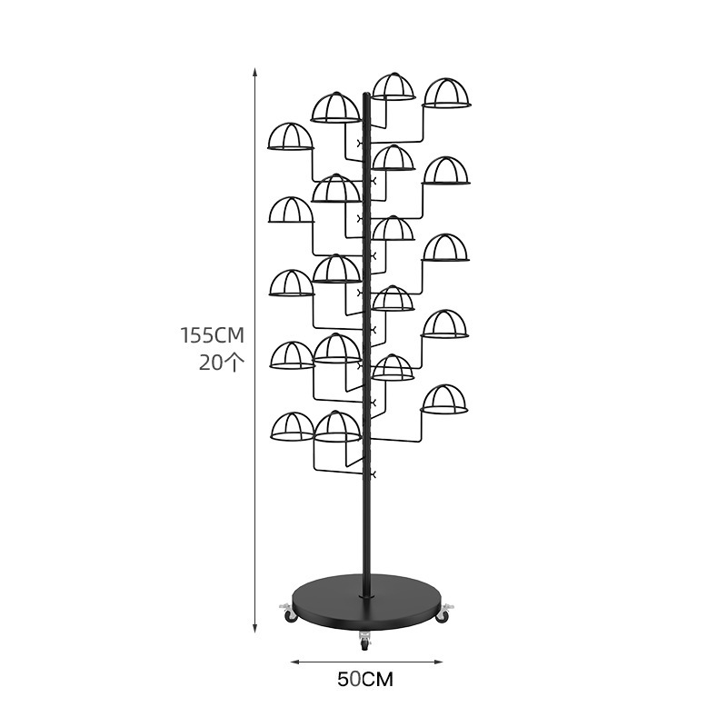 20개의 이동식 모자 홀더가 있는 대담한 검정색