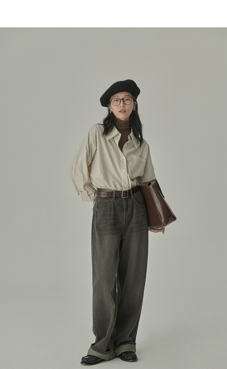Női blúz retro stílusú hong kong csíkos ing divatos_voghion.com