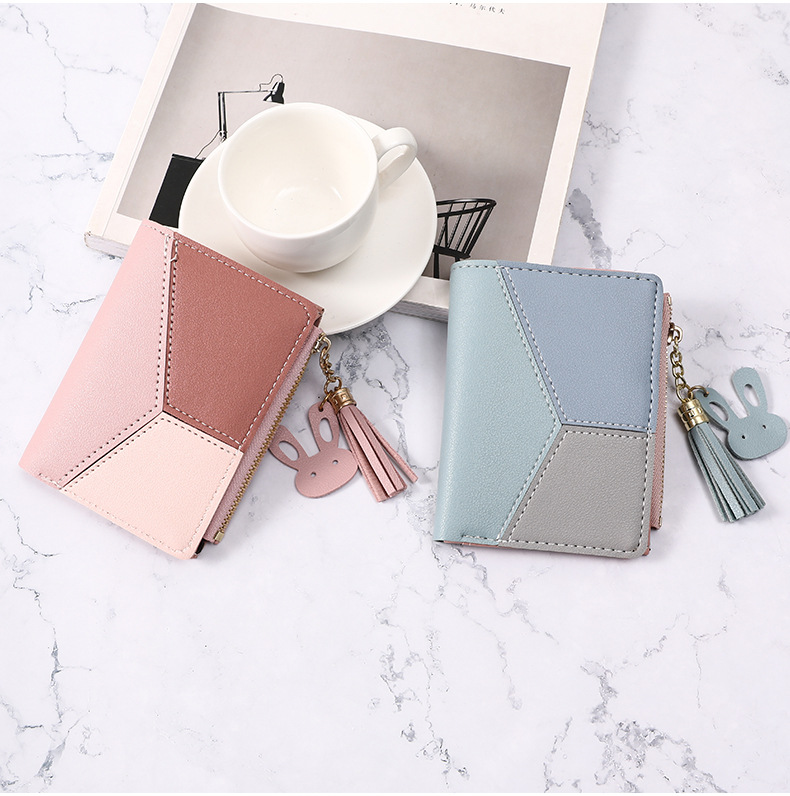 Fashion Color Block Square Zipper Buckle Card Holder display picture 4