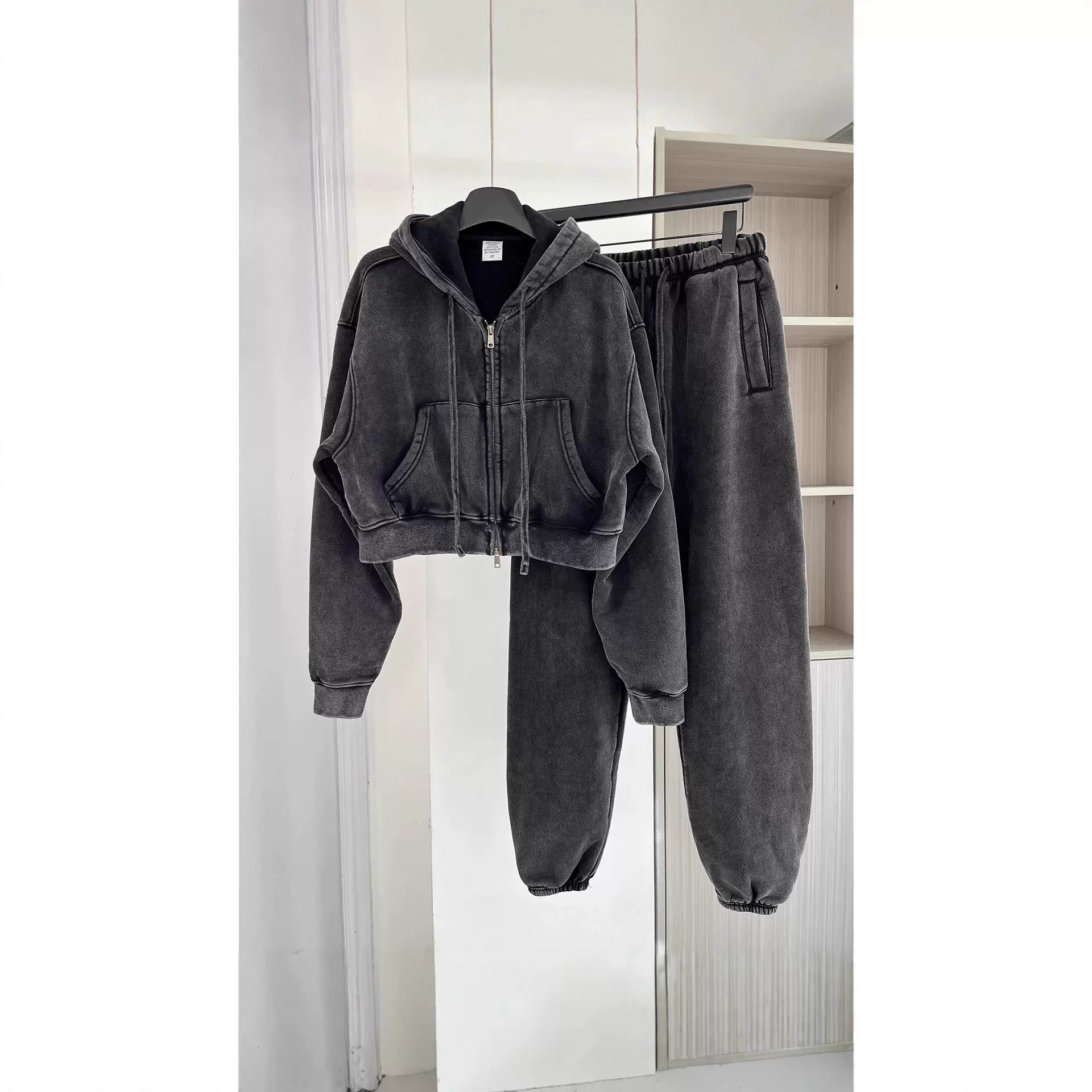 洗水做旧卫衣套装潮牌复古炒雪花春秋款纯棉450g加厚卫衣定制logo