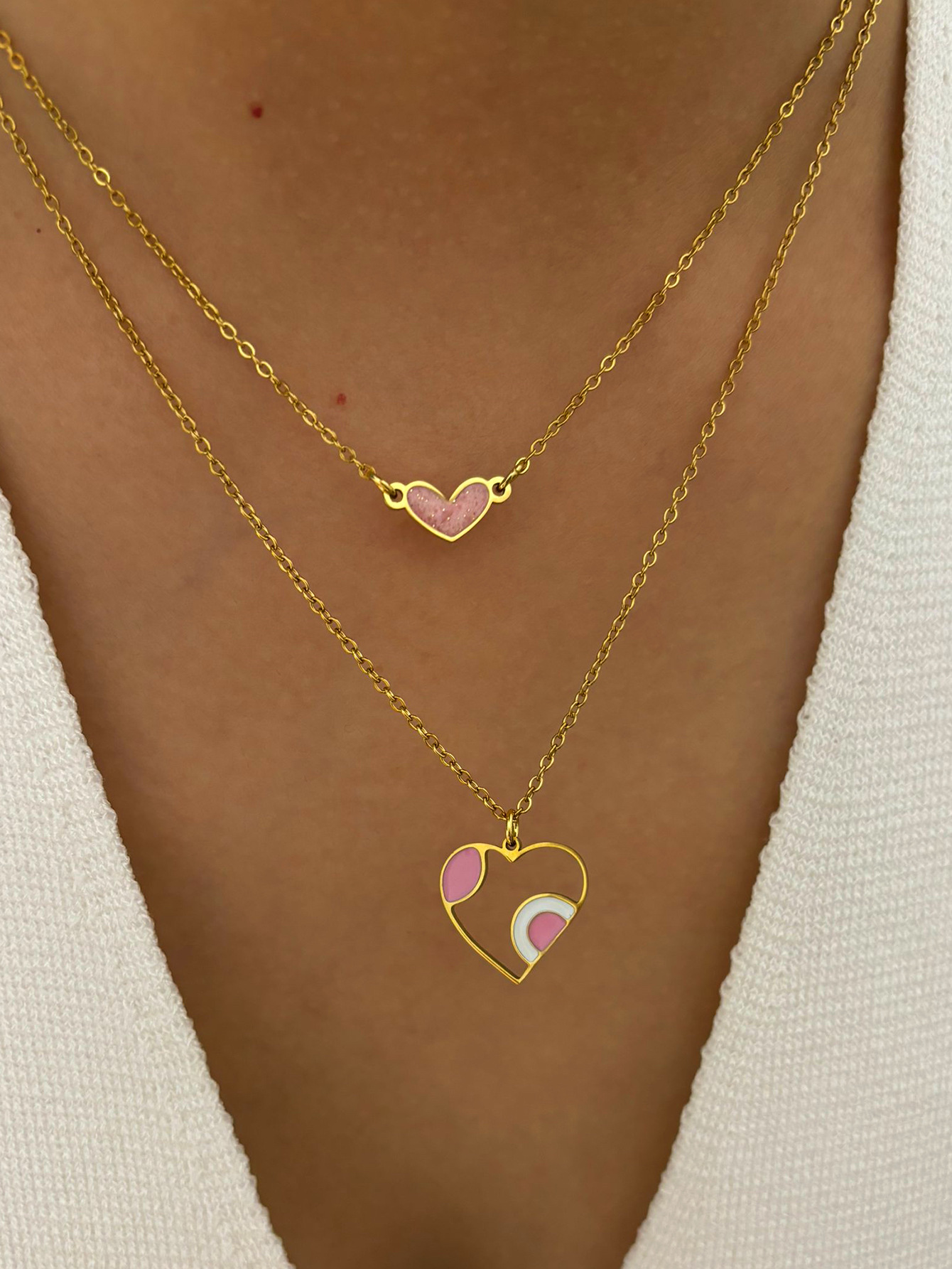 316L Stainless Steel Chain Material 316L Stainless Steel Heart Shape Waterproof Non Tarnish Surgical Steel Sweet Cable Chain Pendant Necklace For Women's