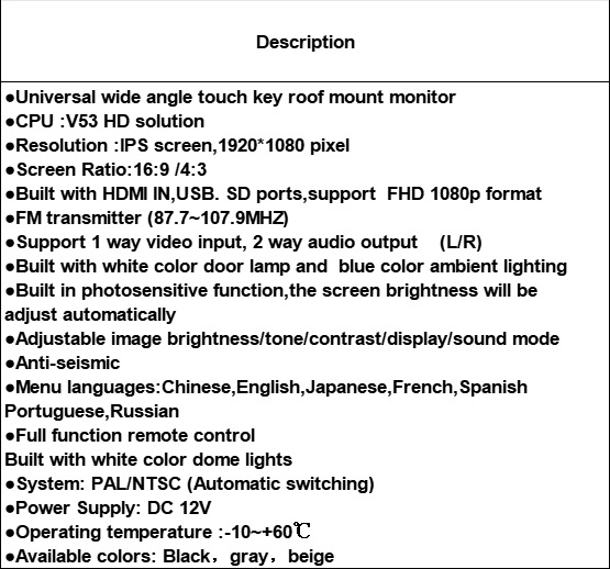 13.3inch General Purpose Business Car Bus Car Tv Monitor Ips High Brightness Screen Mp5 Player with HDMI