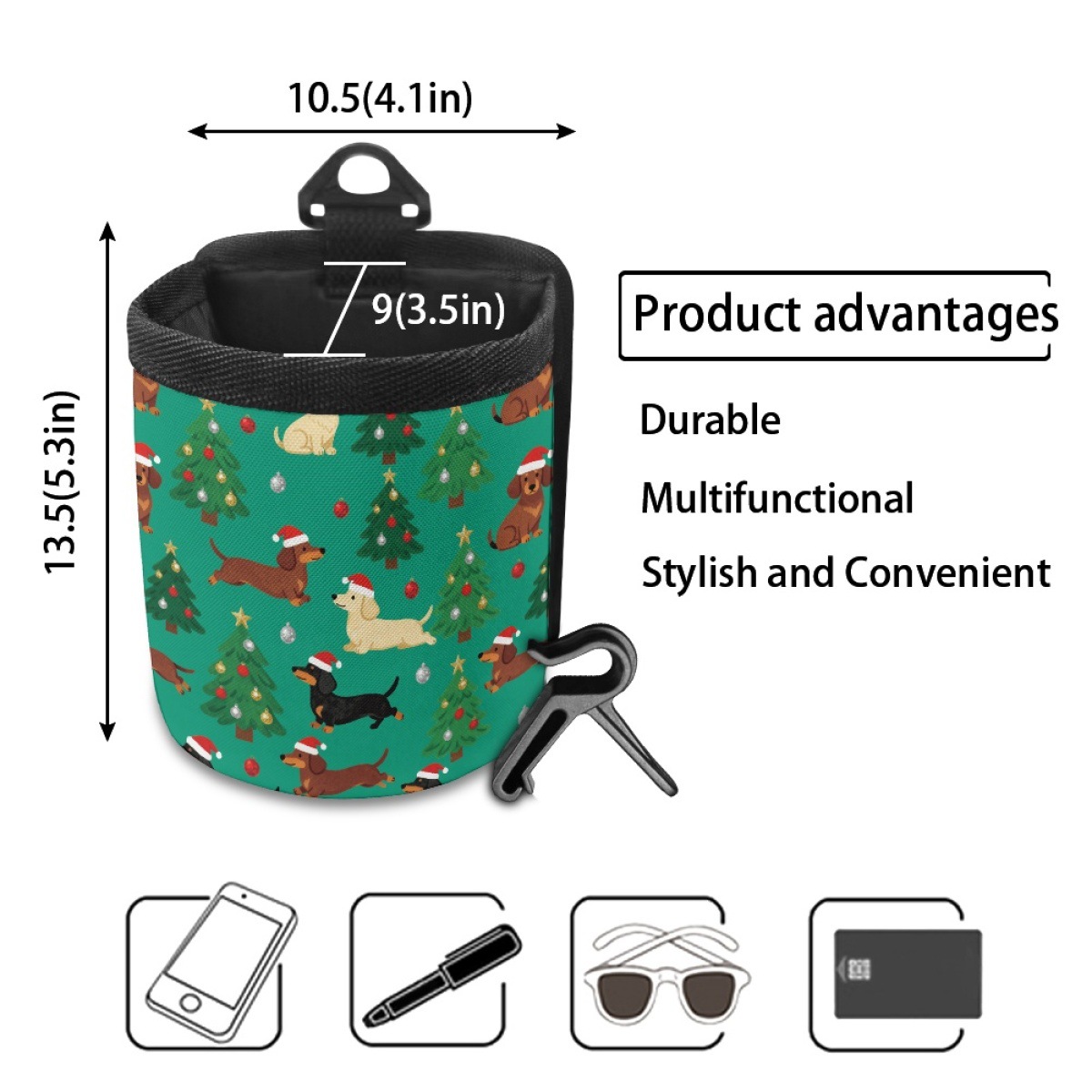 Amazon Car Storage Box Air Vent Organizer Bag with Christmas Tree and Puppy Pattern 600D Polyester Phone and Key Bag