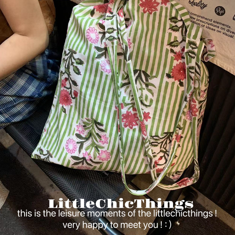 オリジナル LittleChicThings インドタッチコットンスタイルストライプフラワースパゲッティストラップ多用途ワンショルダークロスボディバッグ女性用|undefined