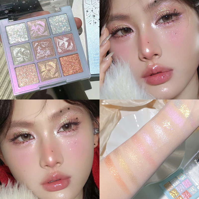 Human wealth flowers! Super Flash Nine-color Eyeshatch Plate Fine Flash Pearlescent Brightening Flash Highlight Children's Eye Makeup