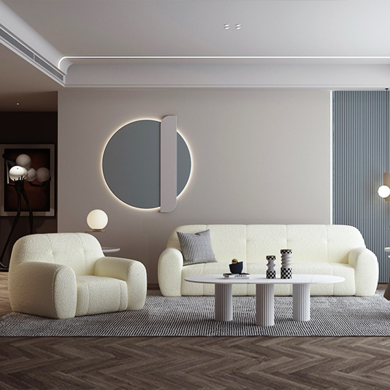 Nordic Light luxury fabric designer lambswool sofa coffee table combination modern photography exhibition hall living room hotel sofa