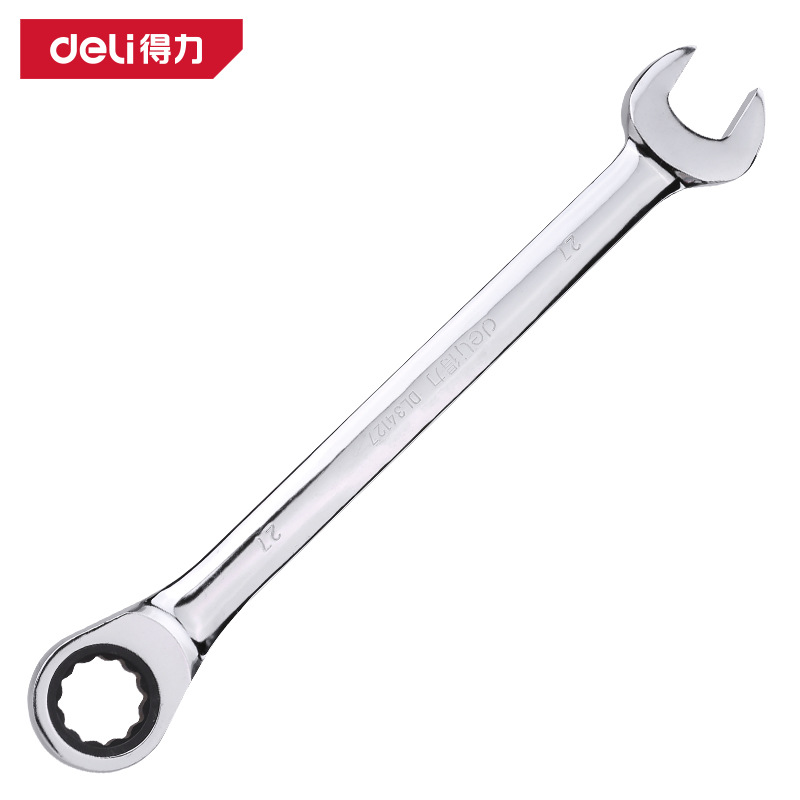 得力DL34127镜面两用棘轮快扳27mm快速梅花棘轮扳手自动棘轮两用