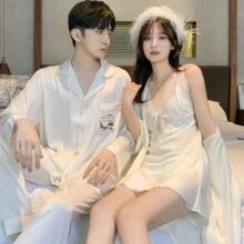 情侣冰丝睡衣套装夏季新款高级感仿真丝吊带睡裙男女家居服薄款