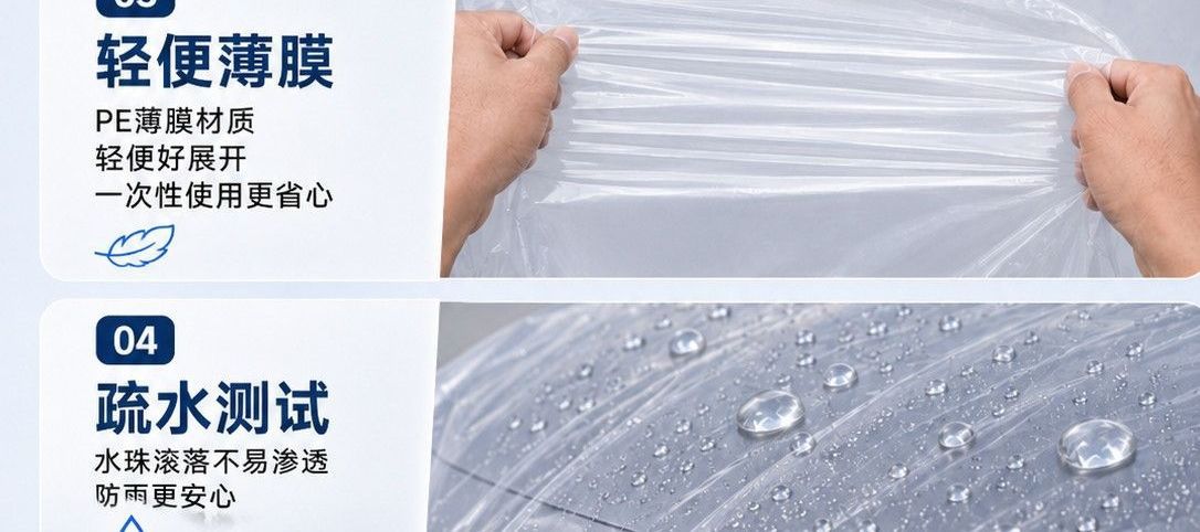 Dustproof car cover made of plastic, suitable for all seasons, fully snowproof outdoor car cover with elastic wrap and disposable drawstring, thickened