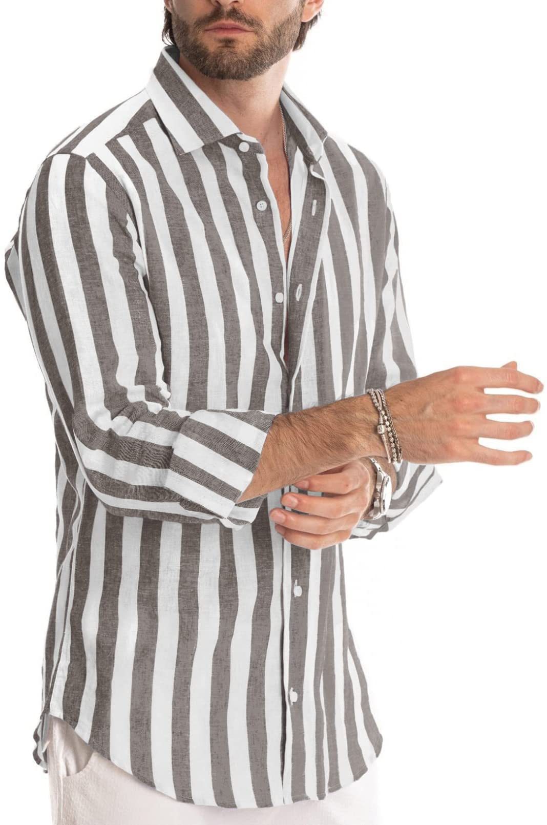 231g Weight Long Sleeve Sleeve Length 4-Way Stretch Fabric, Polyester Fabric Type Regular Top Length Blouse Tops Type Casual Occasion Turndown Neckline Breathable Function Slim Fit Type Stripe Pattern Spring, Autumn Season Men's Gender Streetwear Style Wholesale Men's Streetwear Stripe Long Sleeve Men's Tops 5