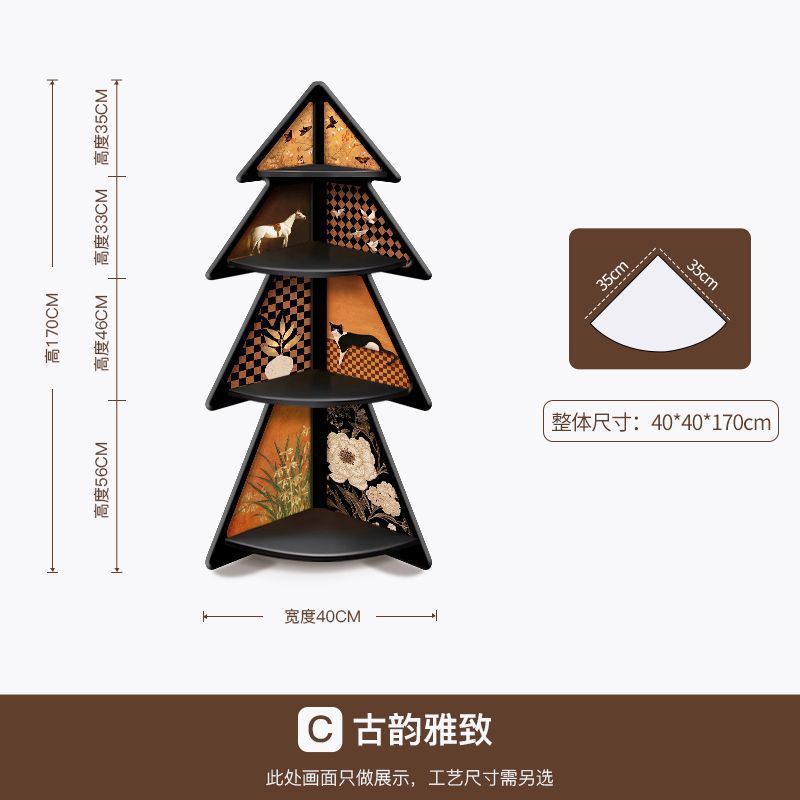 リビングルームコーナーキャビネット収納ラックアンティークスタイル床置き装飾品寝室ベッドサイド三角形収納キャビネット壁コーナー本棚|undefined