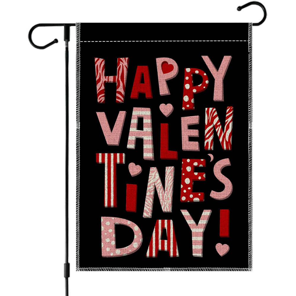 Linen Material Valentine'S Day Festival Valentine's Day Cute Pastoral Letter Heart Shape Linen Flag