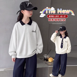 女童卫衣2026秋季新款儿童学院风Polo领上衣中童春秋款甜美套头衫