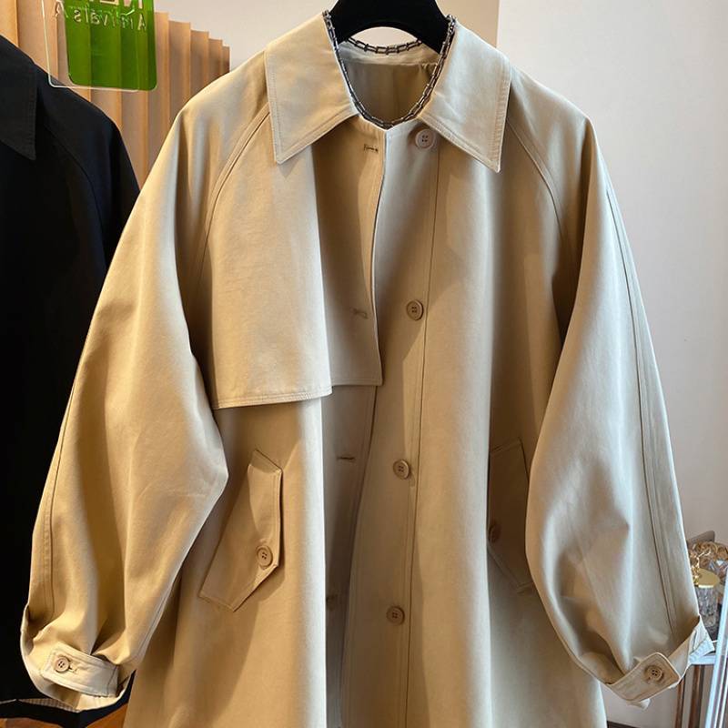 ng2510292 Spring New High-end Mid-length Long-sleeve Trench Coat Women's Loose Casual Korean-style Stylish Workwear Cardigan_ecoleips.com