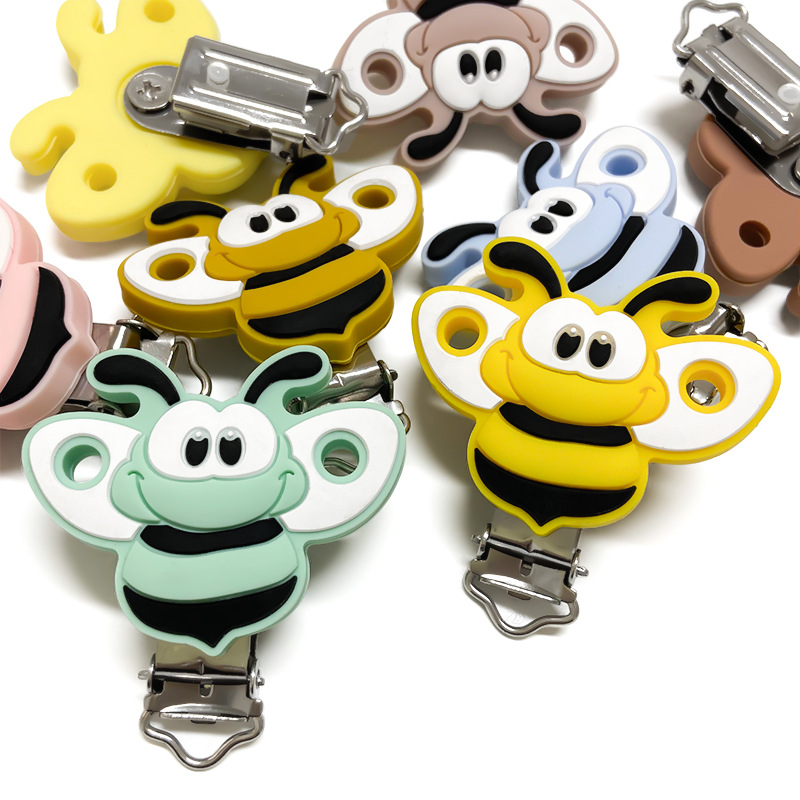 In stock cartoon bee silicone pacifier clip baby pacifier anti-drop chain accessories iron clip cross-border pacifier clip