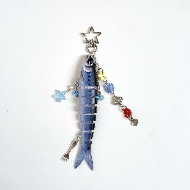 Cross-Border Popular Artificial Lure Multi-Section Fish 5-Color Keychain Plastic Fish Keychain